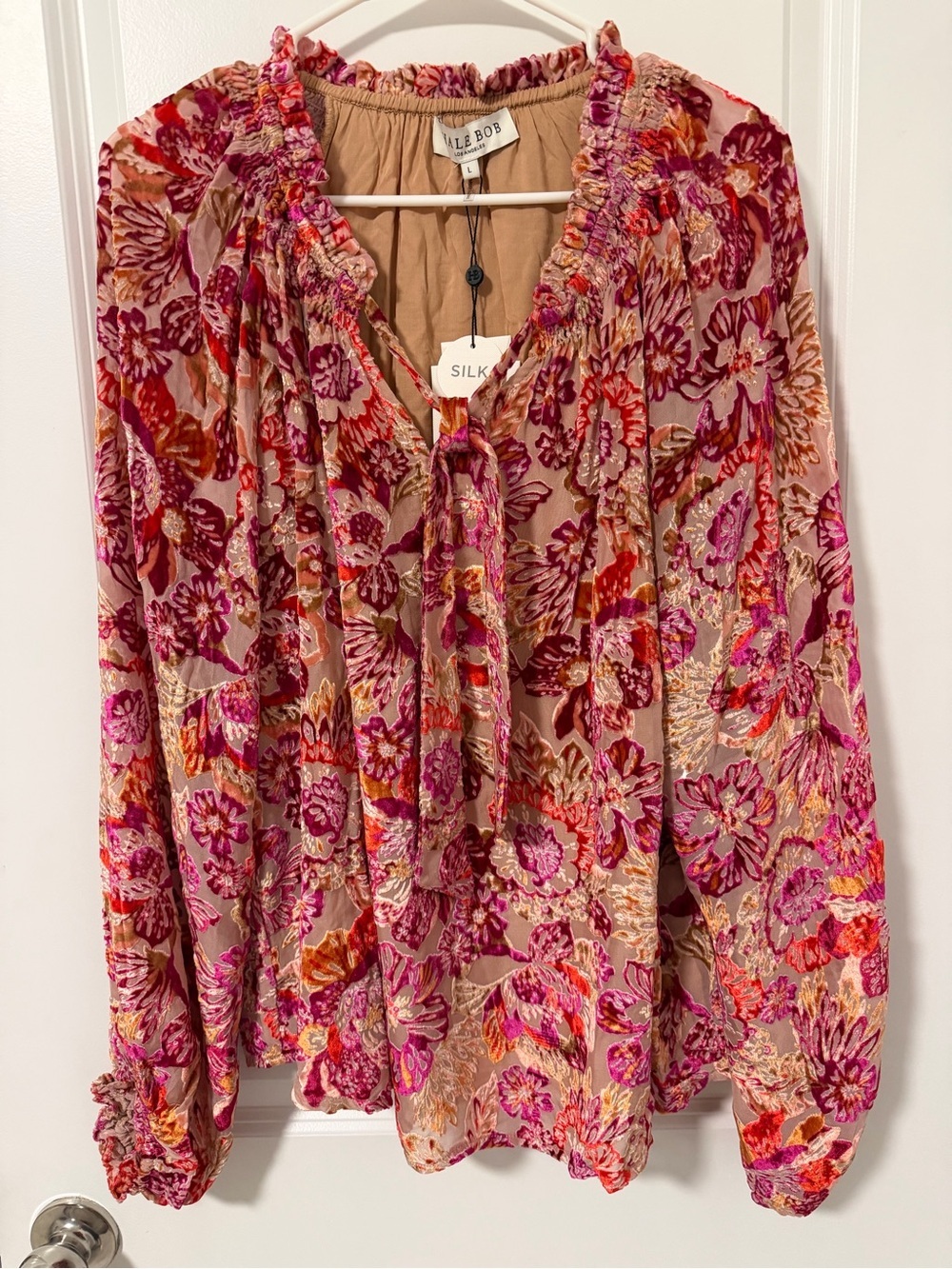 Hale Bob Silk Blend Burnout Velvet Blouse Pink Floral Boho Top Women’s L NWT - Picture 14 of 14